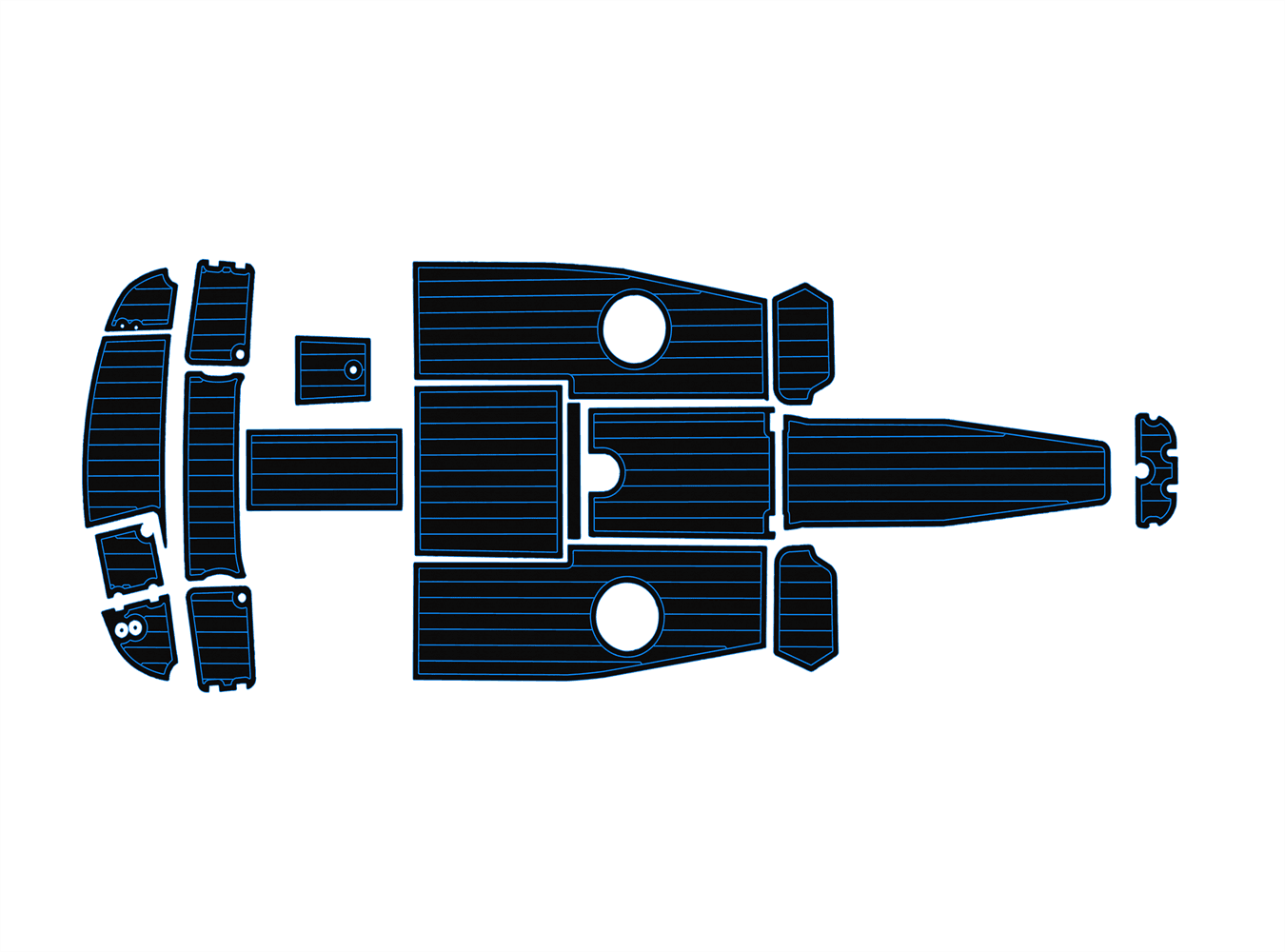 Supplier-provided black and blue EVA flooring template for a Chaparral 210 SSi